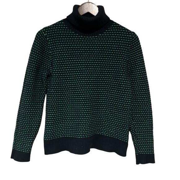 J. Crew Womens Turtleneck Ski Sweater Navy Blue Green Striped Soft Pullover Sz M - Picture 1 of 9